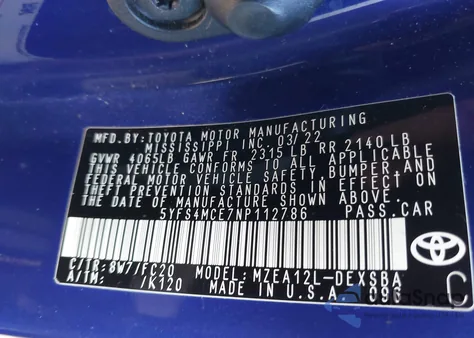 2022 Toyota Corolla Se z USA, uszkodzony, nr VIN 5YFS4MCE7NP112786